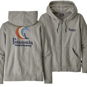 Patagonia Heather Gray Zip Hoodie with Surf Wave Graphic